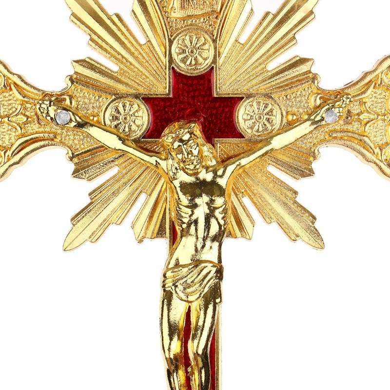 Cruz de Altar Dorada con Crucifijo INRI | Decoración Religiosa de 15cm x 25.5cm