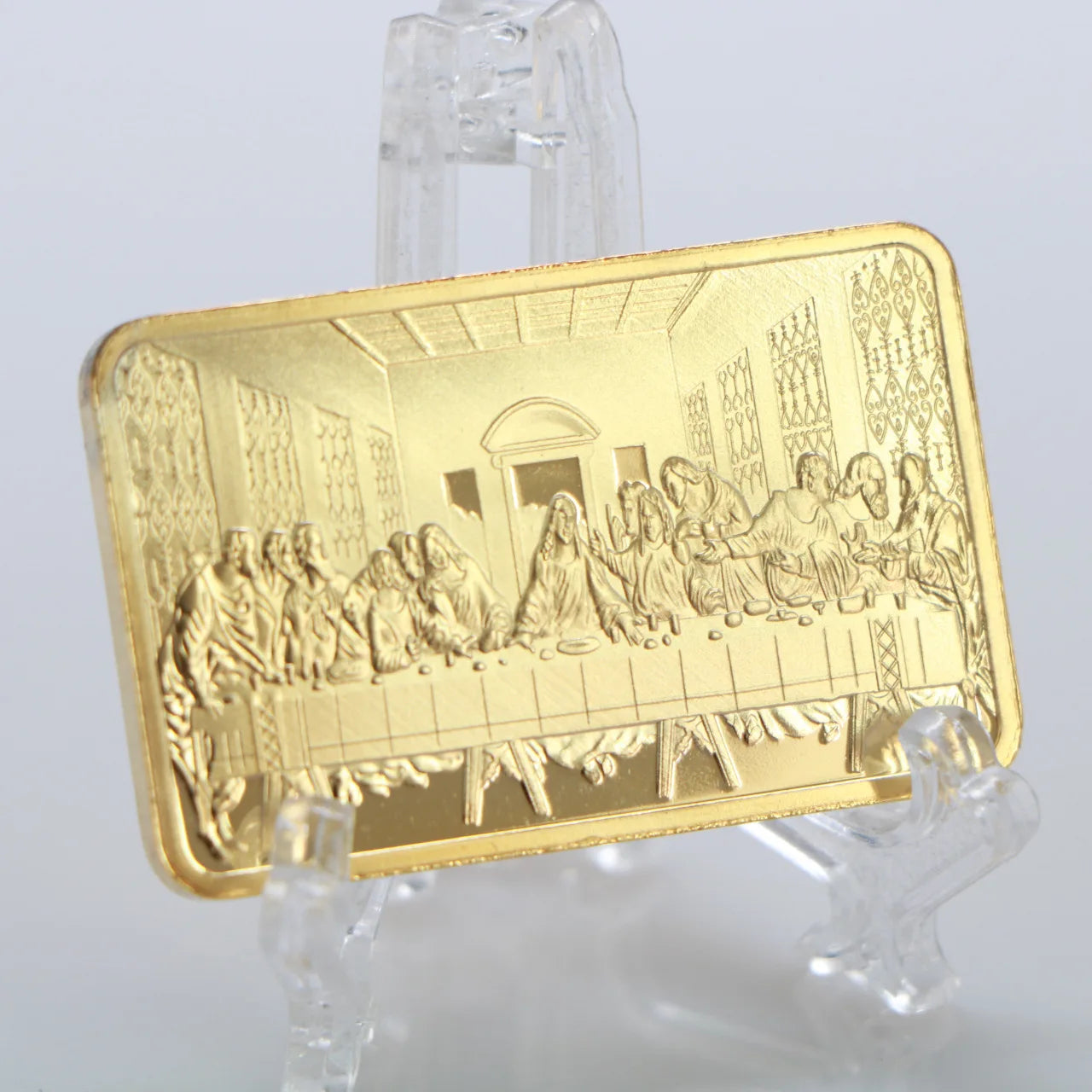 Mini Barra Conmemorativa de La Última Cena | Placa de Hierro Chapada en Oro 45x29mm | Réplica Religiosa Decorativa