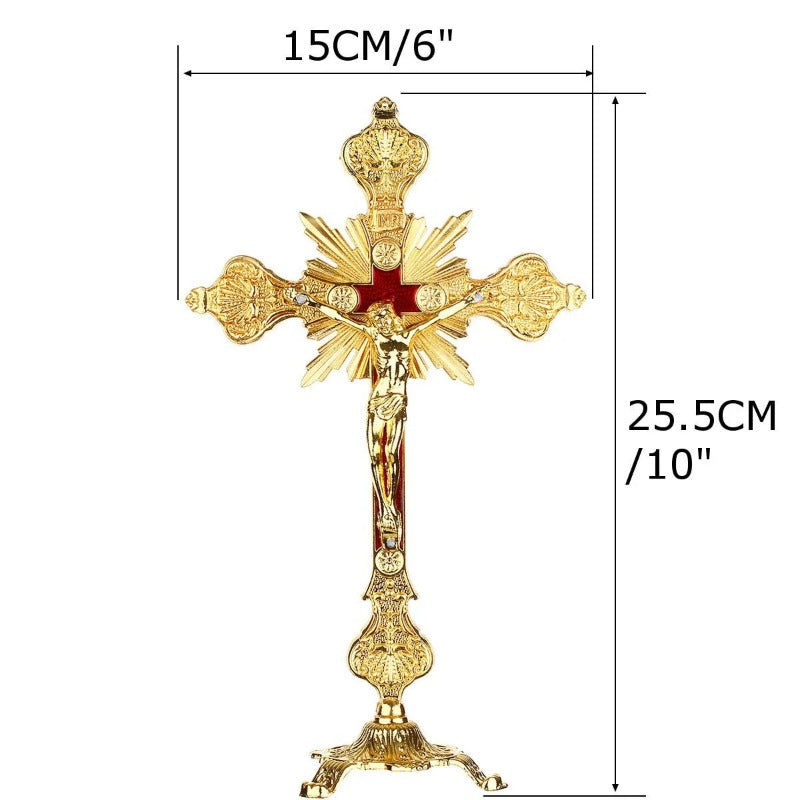 Cruz de Altar Dorada con Crucifijo INRI | Decoración Religiosa de 15cm x 25.5cm