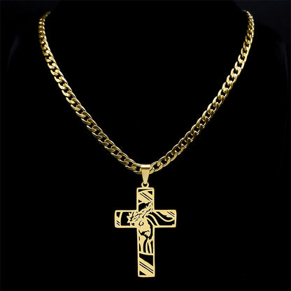 Collar de Cruz con Cristo en Acero Inoxidable Dorado - Joyería Cristiana Luz de Vida y Fe