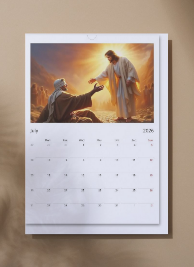 Digitaler christlicher Kalender 2026 | Tägliche Inspiration von Jesus | Sofortiger Download (Monate und Tage auf Englisch)