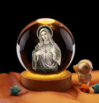 🌟 Esfera Cristiana LED con la Virgen María – Decoración Sagrada para tu Hogar ✨