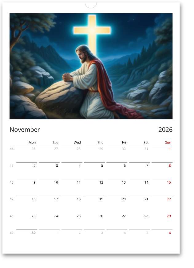Digitaler christlicher Kalender 2026 | Tägliche Inspiration von Jesus | Sofortiger Download (Monate und Tage auf Englisch)